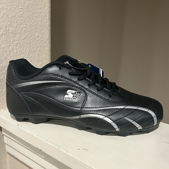 Boys Athletic Cleats STARTER Multi Purpose Sport BLACK Dual Silver Stripe SZ 6.5 - Picture 2 of 10